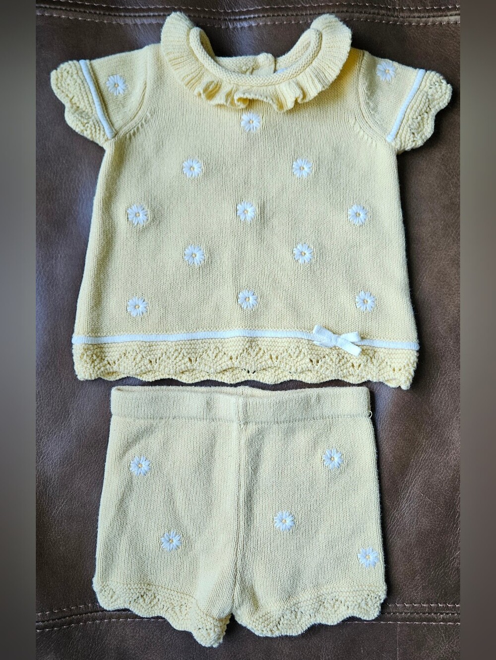 Cupcakes and Cashmere Baby Girl Daisy Yellow Knit Top & Shorts Set